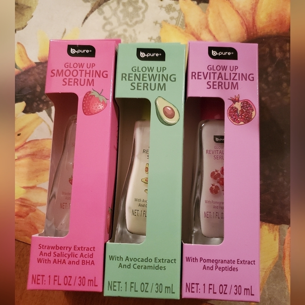 3 Piece B-pure Glow Up  Serums 1oz Collection. Revitalize, Smoothing & Renewing.